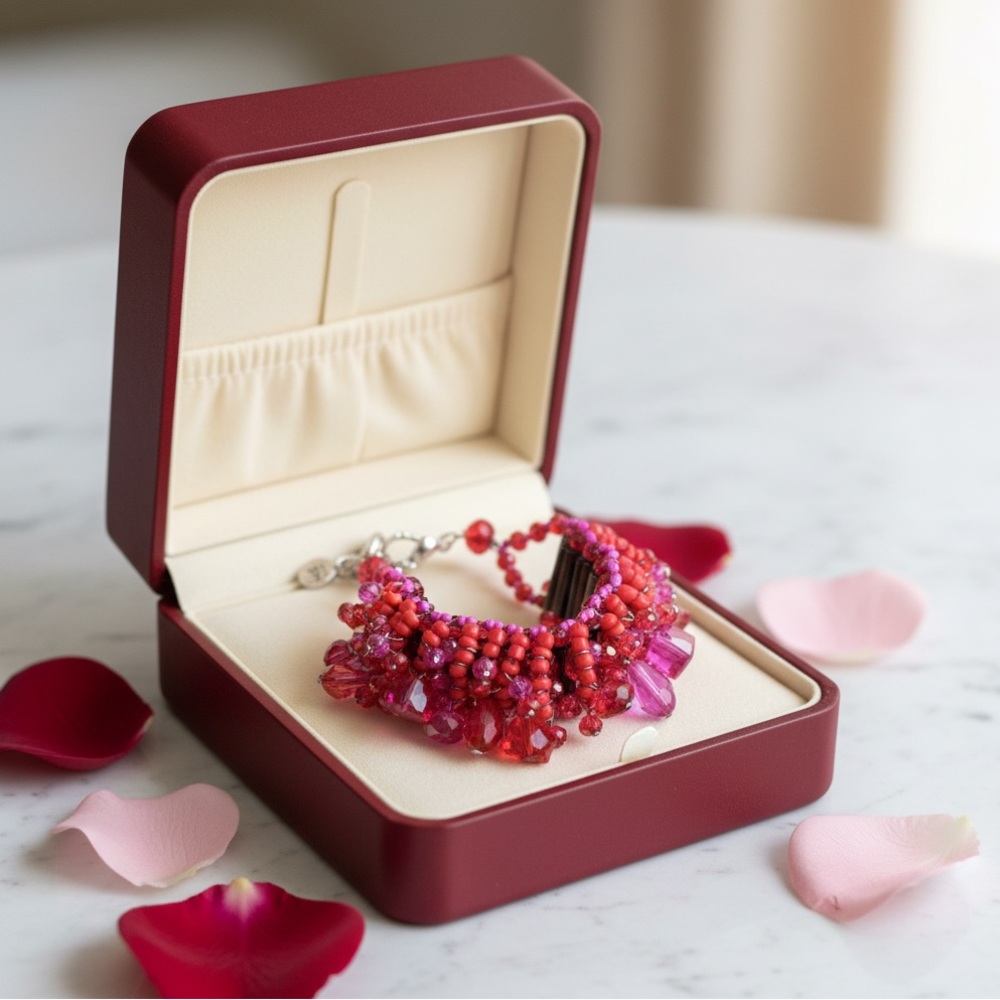 Vibrant Red and Pink Beaded Bracelet